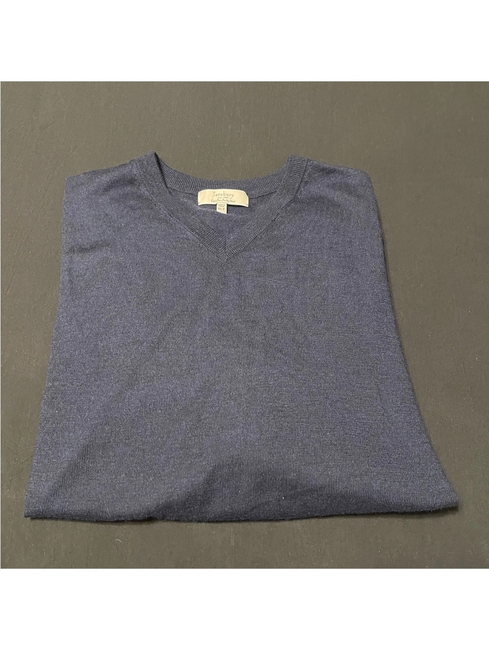 Turnbury Extra Fine Merino Wool V-Neck Pullover Sweater Men Navy Blue XLT